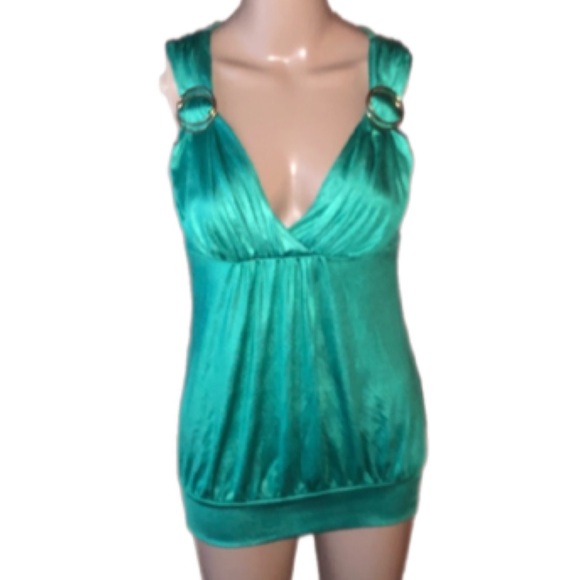 Bebe Green Bubble Hem Tunic with Metal Ring Shoulder detail Medium - Picture 4 of 5